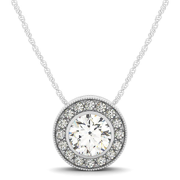 Diamond Halo with Center Bezel in 14k White Gold (5/8 cttw) in a sleek high-contrast midnight luxury editorial style